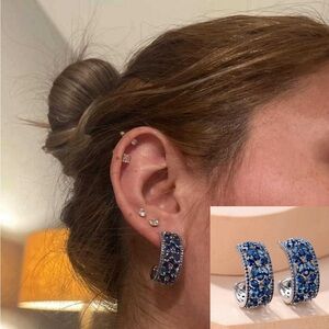 2/$30🌵 Royal Blue Crystal Hoop Earrings Thick Jewelry Sparkle Rhinestone NEW